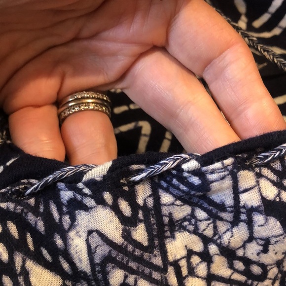 Lucky Brand like new blue white batik print stretch cotton modal midi tassels L - Picture 9 of 9